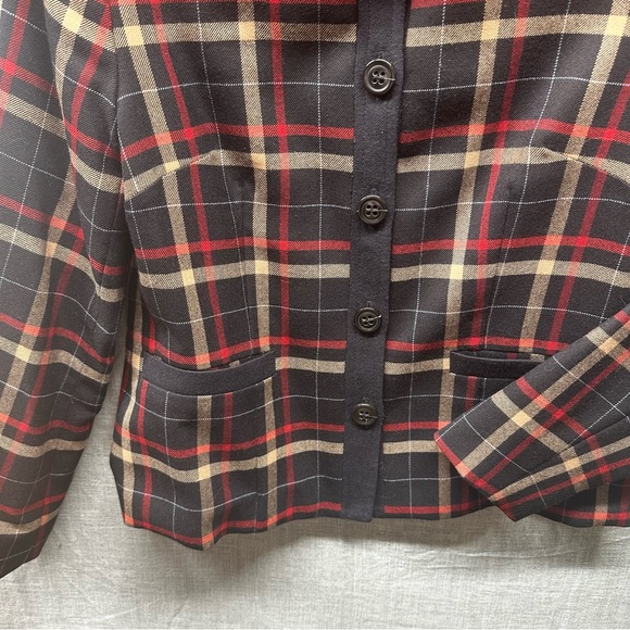 Vintage Pendleton 100’/, Wool Plaid Blazer Jacket 6 Petite Red Tan Black Tartan - Picture 3 of 12